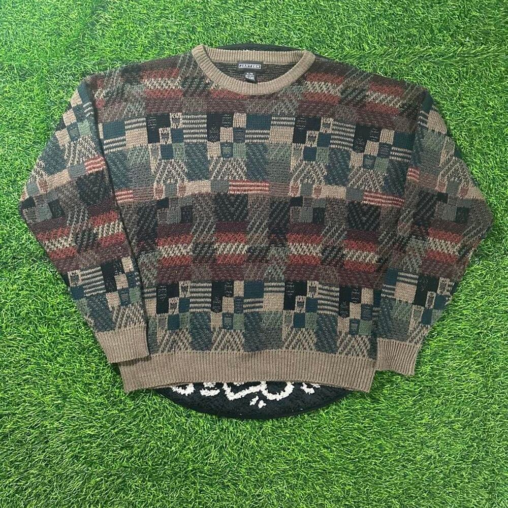 Vintage 90s Jantzen brand Patterned Knitted Sweater - XL; 24x26 (Width/Length)